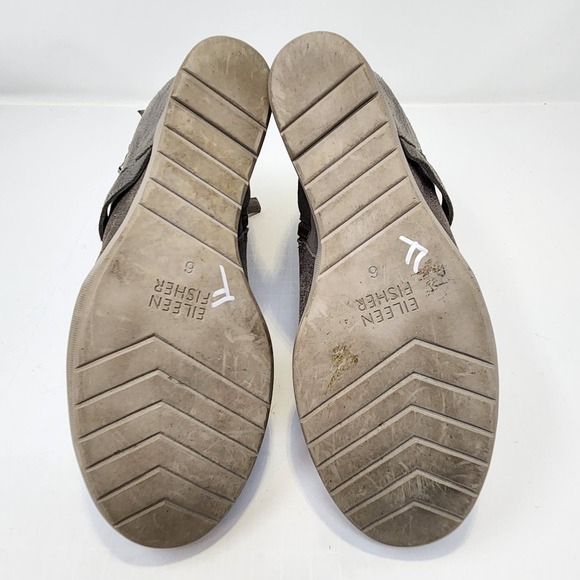 Eileen Fisher Zest Metallic Gray Beige Leather Wedge Ankle Booties Size 6 Zipper - Picture 7 of 9
